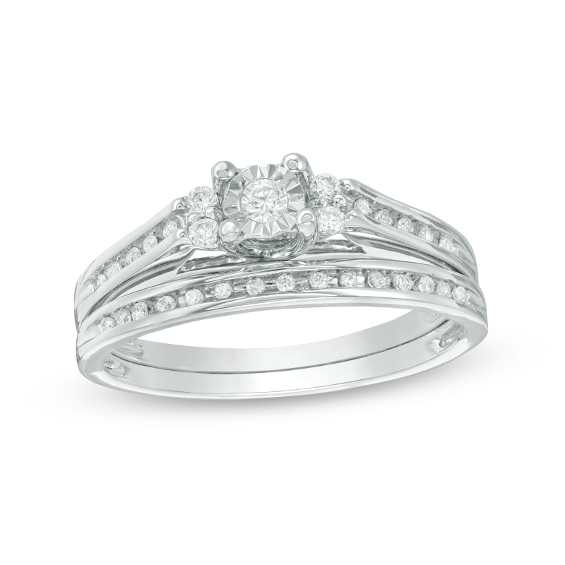 Main Image 1 of 1/4 CT. T.W. Diamond Duo-Sides Bridal Set in Sterling Silver