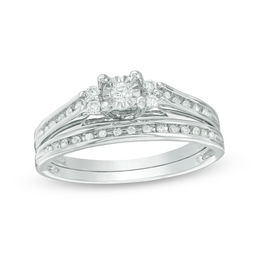 1/4 CT. T.W. Diamond Duo-Sides Bridal Set in Sterling Silver