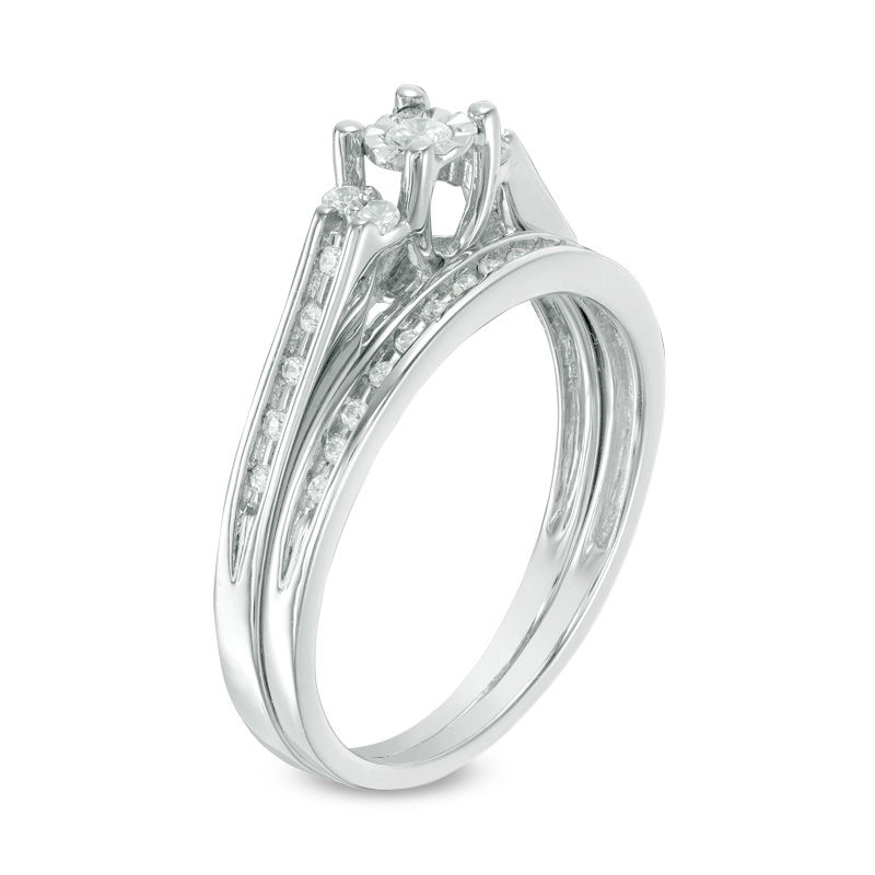 Main Image 2 of 1/4 CT. T.W. Diamond Duo-Sides Bridal Set in Sterling Silver