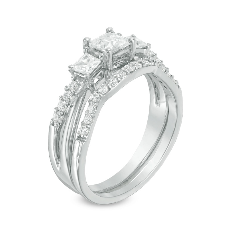 Main Image 2 of 3/4 CT. T.W. Princess-Cut Diamond Three Stone Bridal Set in 10K White Gold