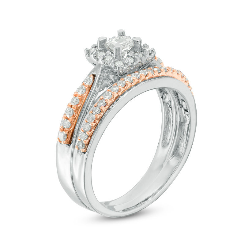 Main Image 2 of 1/2 CT. T.W. Princess-Cut Diamond Frame Bridal Set in 10K Two-Tone Gold