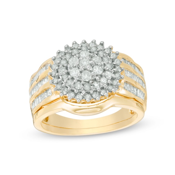 1 CT. T.w. Composite Diamond Frame Multi-Row Bridal Set in 10K Gold