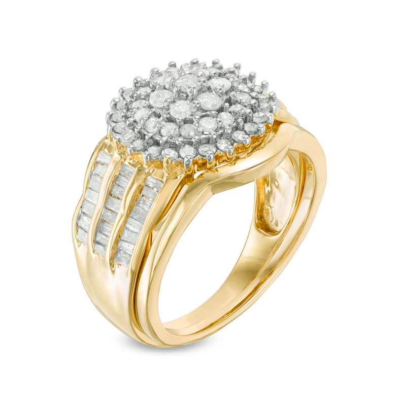 Main Image 2 of 1 CT. T.W. Composite Diamond Frame Multi-Row Bridal Set in 10K Gold