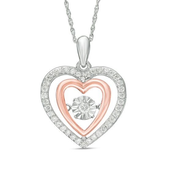 Unstoppable Love™ 3/8 CT. T.w. Diamond Double Heart Pendant in Sterling Silver and 10K Rose Gold