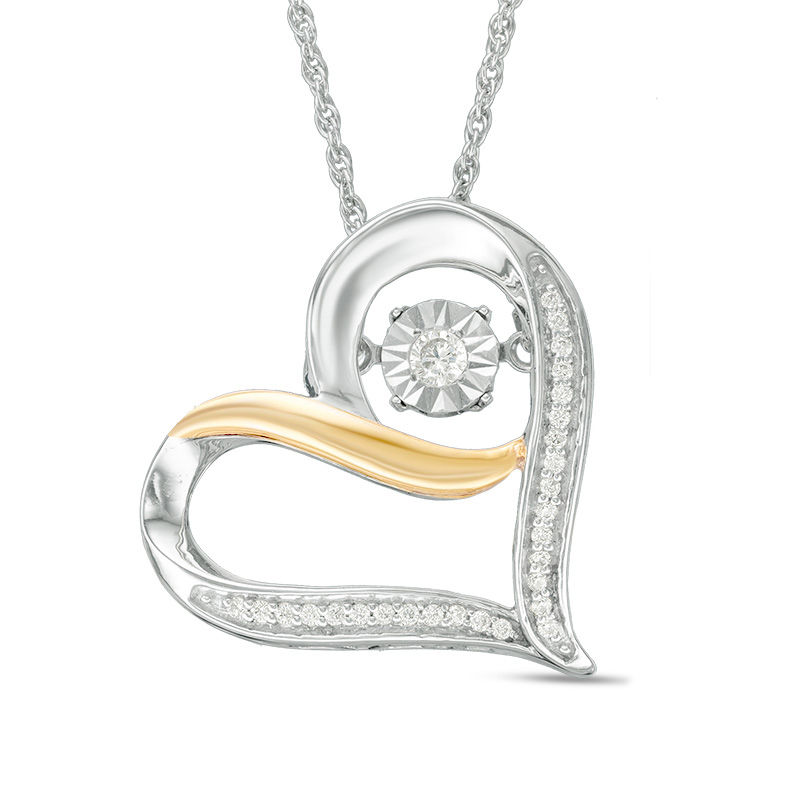 0.116 CT. T.W. Diamond Tilted Heart Pendant in Sterling Silver and 10K Gold