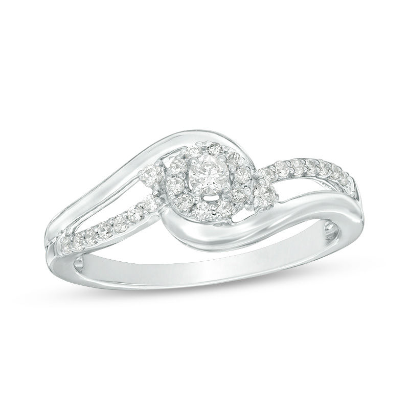 1/5 CT. T.W. Diamond Frame Swirl Bypass Promise Ring in 10K White Gold