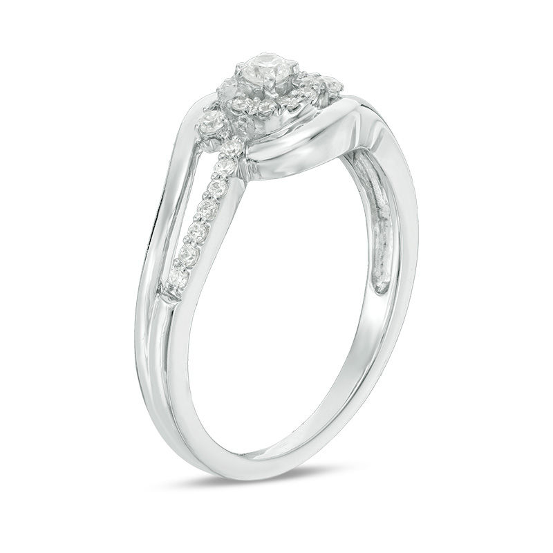 1/5 CT. T.W. Diamond Frame Swirl Bypass Promise Ring in 10K White Gold