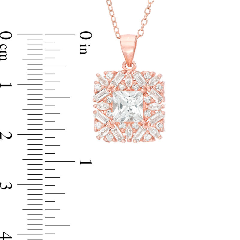 6.0mm Princess-Cut Lab-Created White Sapphire Cluster Frame Pendant in Sterling Silver with 14K Rose Gold Plate