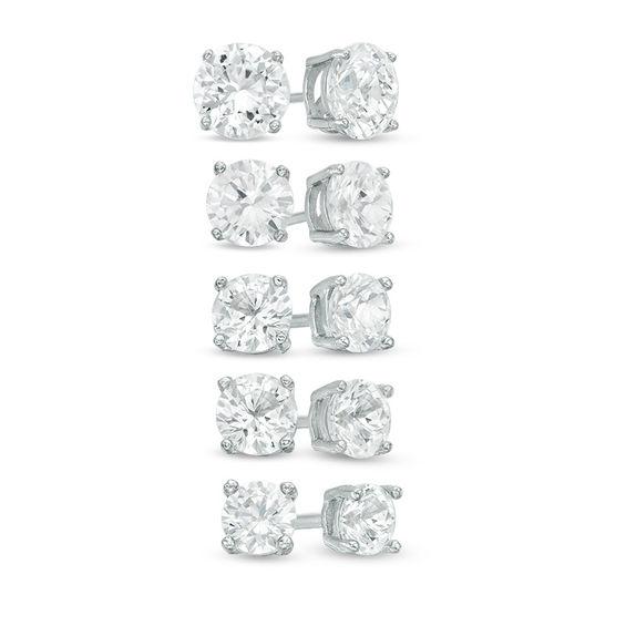 Lab-Created White Sapphire Solitaire Stud Earrings Set in Sterling Silver