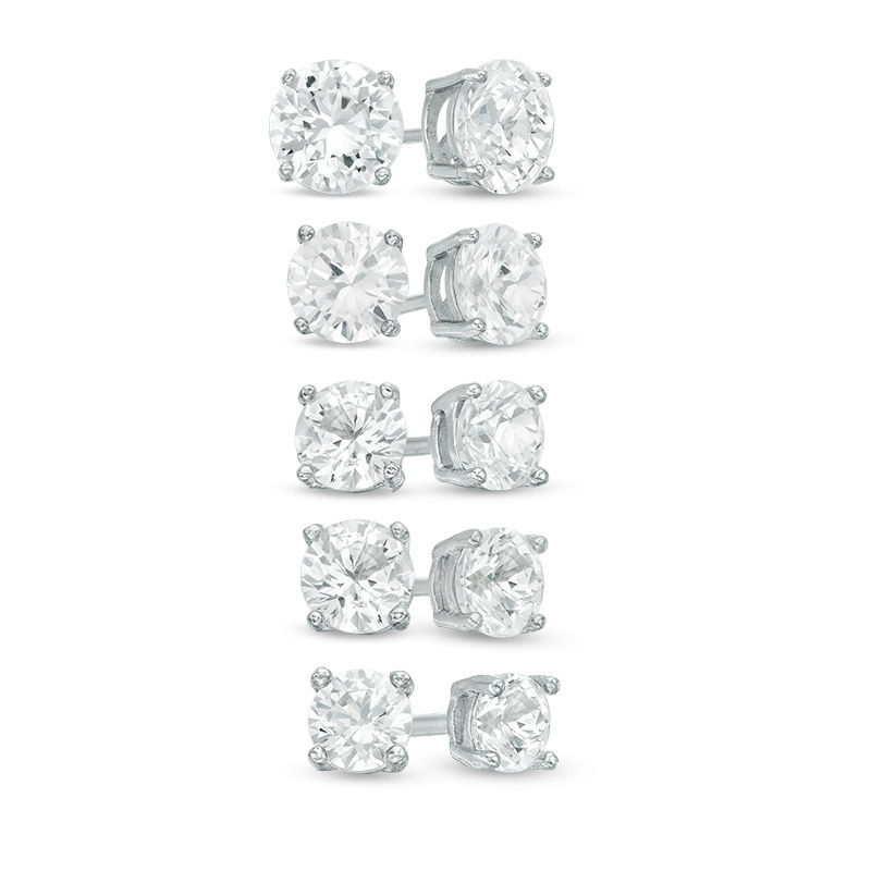 Lab-Created White Sapphire Solitaire Stud Earrings Set in Sterling Silver