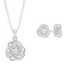 Thumbnail Image 1 of Lab-Created White Sapphire Orbit Love Knot Pendant and Stud Earrings Set in Sterling Silver
