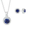 Thumbnail Image 1 of 6.0mm Lab-Created Blue and White Sapphire Pendant and Stud Earrings Set in Sterling Silver