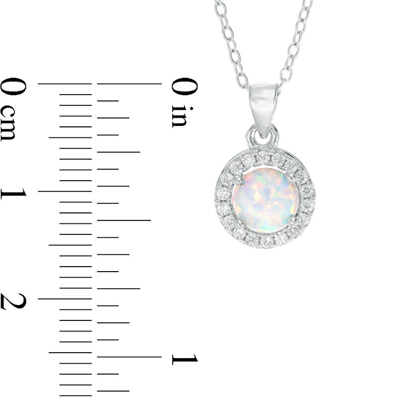 Main Image 2 of 6.0mm Lab-Created Opal and White Sapphire Pendant and Stud Earrings Set in Sterling Silver