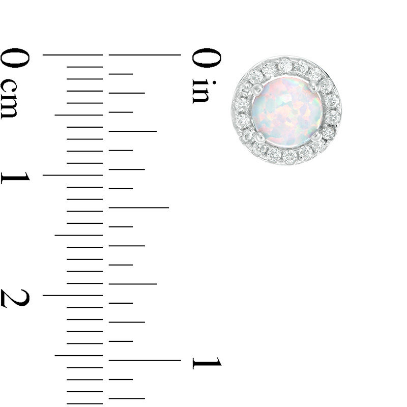 Main Image 3 of 6.0mm Lab-Created Opal and White Sapphire Pendant and Stud Earrings Set in Sterling Silver