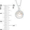 Thumbnail Image 2 of Button Freshwater Cultured Pearl and Lab-Created White Sapphire Frame Pendant and Stud Earrings Set in Sterling Silver