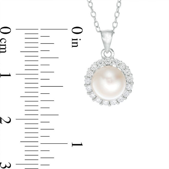 Button Freshwater Cultured Pearl and Lab-Created White Sapphire Frame Pendant and Stud Earrings Set in Sterling Silver