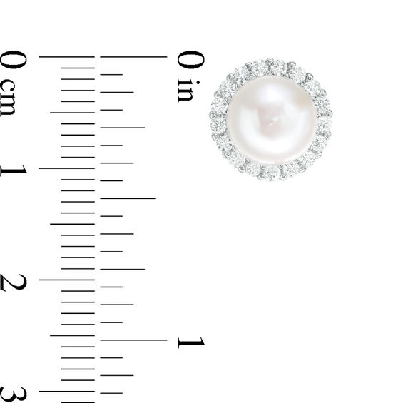 Button Freshwater Cultured Pearl and Lab-Created White Sapphire Frame Pendant and Stud Earrings Set in Sterling Silver