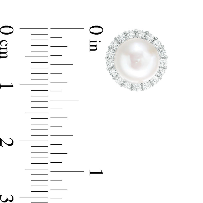 Main Image 3 of Button Freshwater Cultured Pearl and Lab-Created White Sapphire Frame Pendant and Stud Earrings Set in Sterling Silver