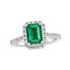 Thumbnail Image 0 of Emerald-Cut Emerald and 1/2 CT. T.W. Diamond Frame Engagement Ring in 14K White Gold