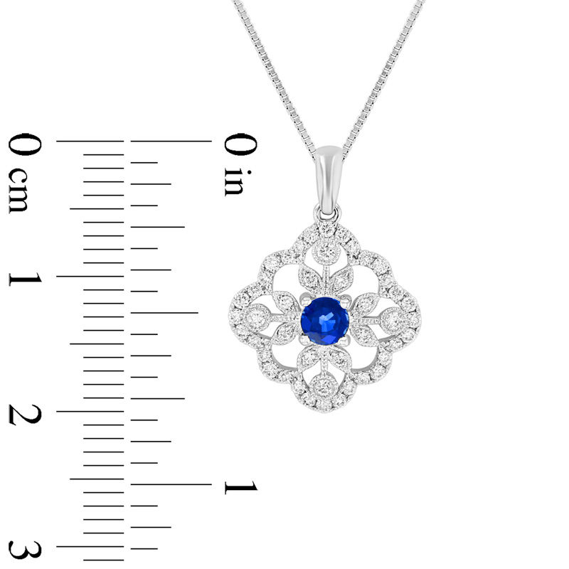 Certified Blue Sapphire & Diamond Necklace 1/15 ct tw 14K White Gold 18