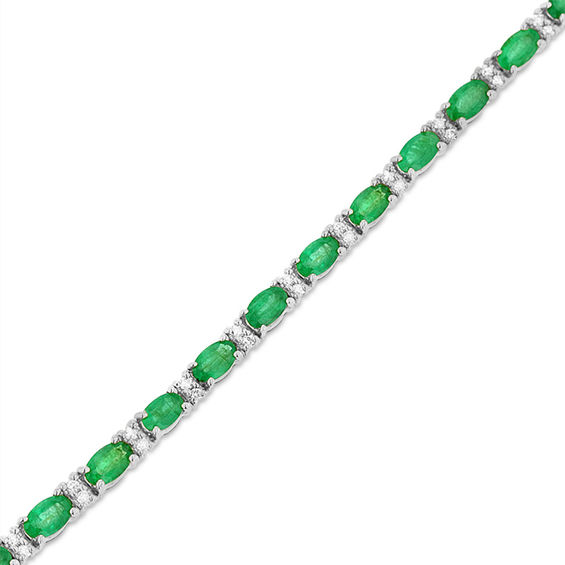 Oval Emerald and 1/2 CT. T.w. Diamond Tennis-Style Bracelet in 14K White Gold