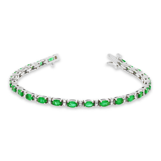 Oval Emerald and 1/2 CT. T.w. Diamond Tennis-Style Bracelet in 14K White Gold