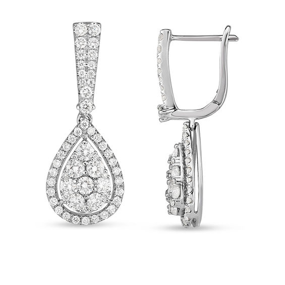 1 CT. T.w. Composite Diamond Teardrop Frame Drop Earrings in 14K White Gold