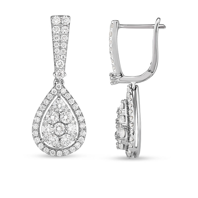 Main Image 2 of 1 CT. T.W. Composite Diamond Teardrop Frame Drop Earrings in 14K White Gold