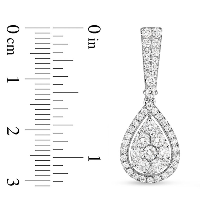 Main Image 3 of 1 CT. T.W. Composite Diamond Teardrop Frame Drop Earrings in 14K White Gold