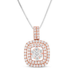 1 CT. T.W. Composite Diamond Cushion Frame Pendant in 14K Rose Gold