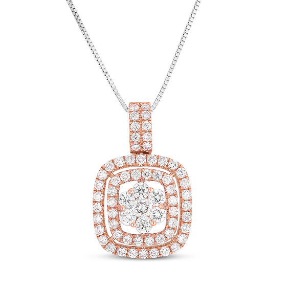 1 CT. T.W. Composite Diamond Cushion Frame Pendant in 14K Rose Gold | Zales