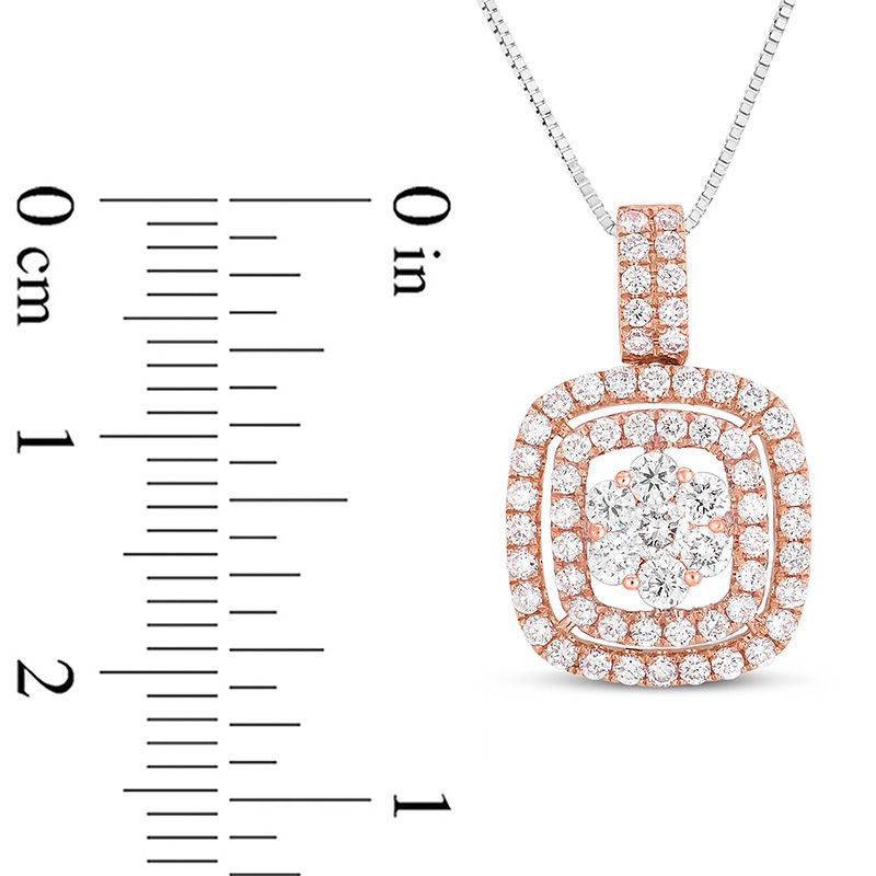 Main Image 2 of 1 CT. T.W. Composite Diamond Cushion Frame Pendant in 14K Rose Gold