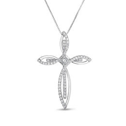 5/8 CT. T.W. Princess-Cut and Round Diamond Looping Overlay Cross Pendant in 14K White Gold