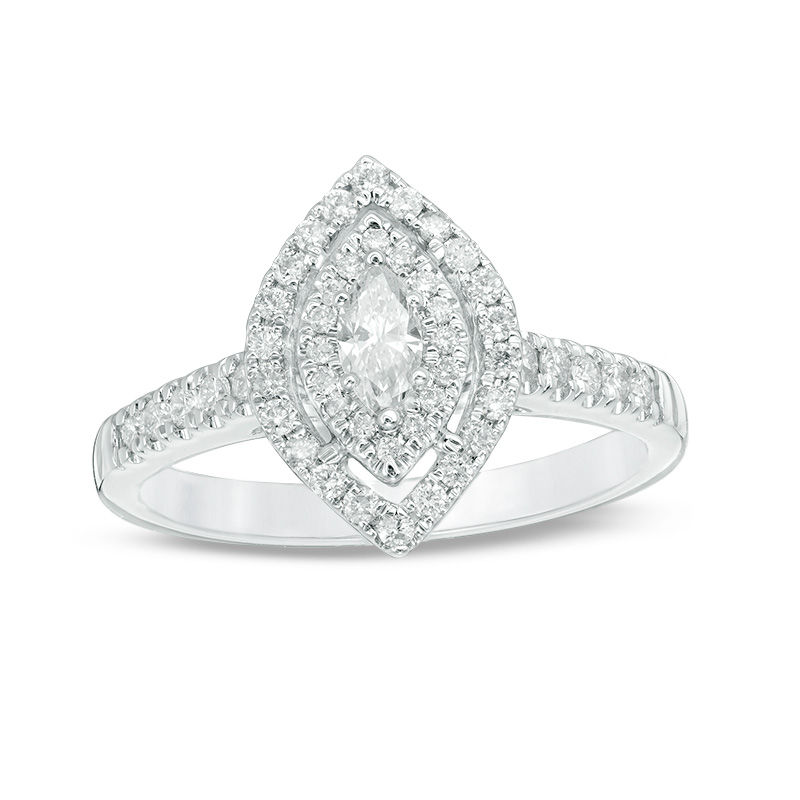 1/2 CT. T.W. Marquise Diamond Double Frame Engagement Ring in 14K White Gold