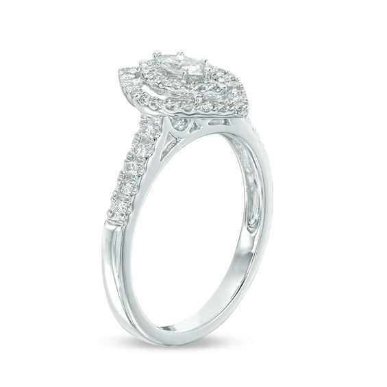 1/2 CT. T.w. Marquise Diamond Double Frame Engagement Ring in 14K White Gold