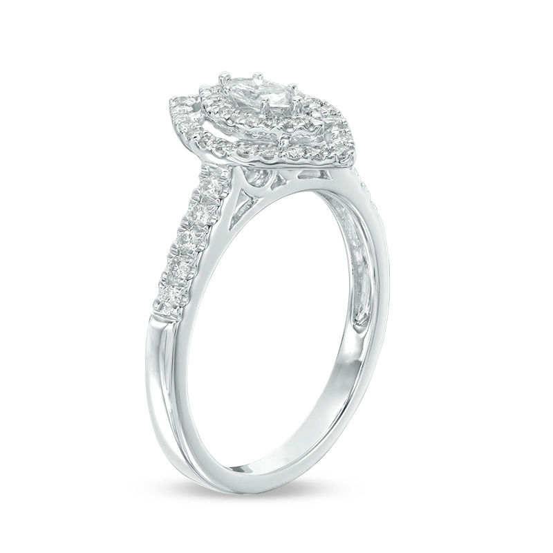 Main Image 2 of 1/2 CT. T.W. Marquise Diamond Double Frame Engagement Ring in 14K White Gold