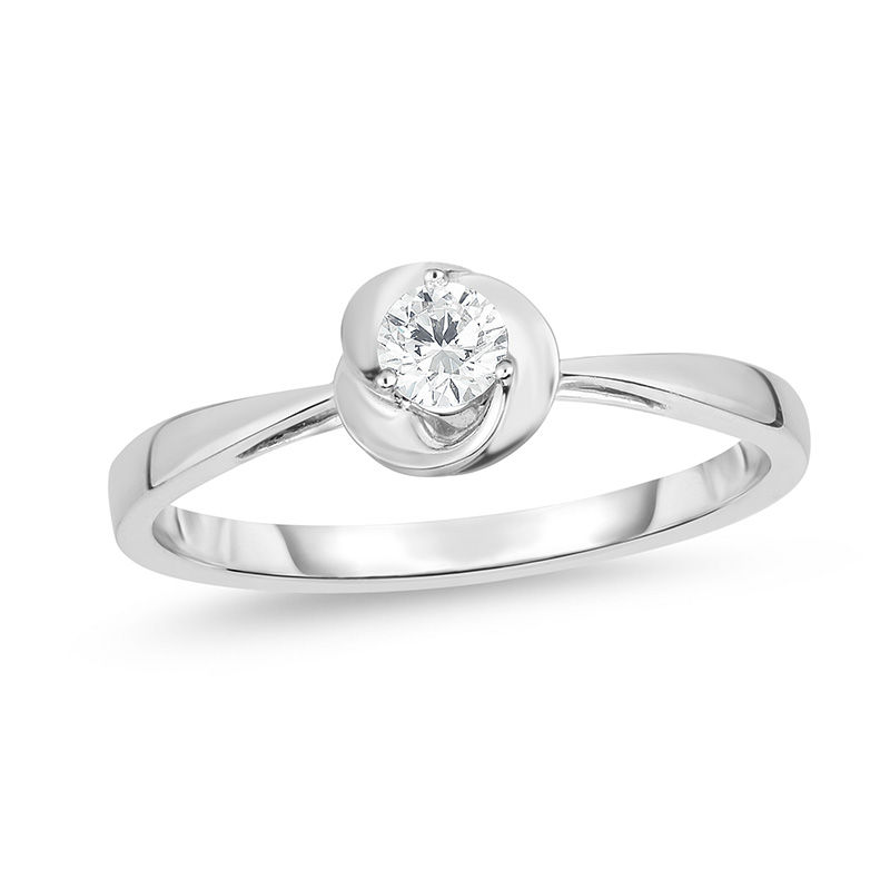 Main Image 1 of 1/6 CT. Diamond Solitaire Swirl Promise Ring in 10K White Gold