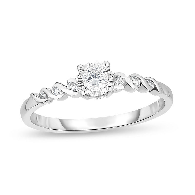 Main Image 1 of 1/6 CT. T.W. Diamond Twist Promise Ring in 10K White Gold