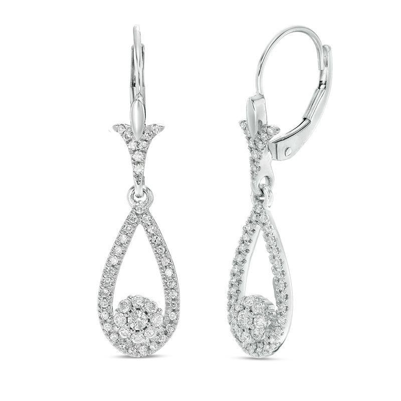 1/2 CT. T.W. Diamond Flower Teardrop Earrings in 10K White Gold | Zales