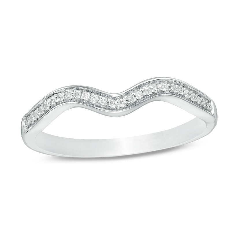 Main Image 1 of 1/15 CT. T.W. Diamond Wavy Contour Wedding Band in 10K White Gold