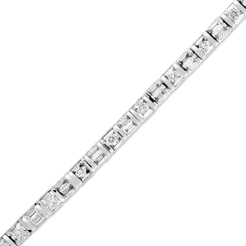 1/2 CT. T.W. Baguette and Round Diamond Tennis Bracelet in 10K White Gold