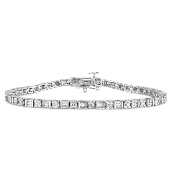 1/2 CT. T.w. Baguette and Round Diamond Tennis Bracelet in 10K White Gold