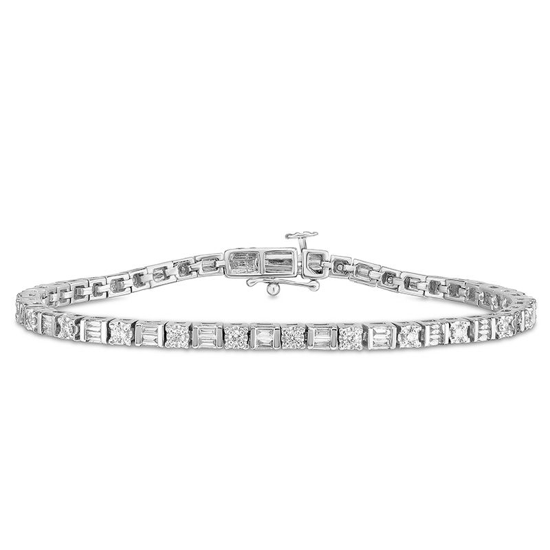 1/2 CT. T.W. Baguette and Round Diamond Tennis Bracelet in 10K White Gold