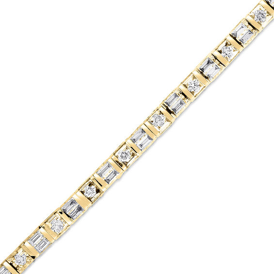 1/2 CT. T.w. Baguette and Round Diamond Tennis Bracelet in 10K Gold