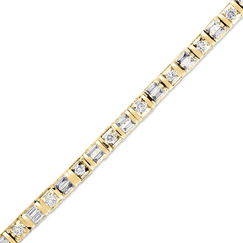 1/2 CT. T.W. Baguette and Round Diamond Tennis Bracelet in 10K Gold