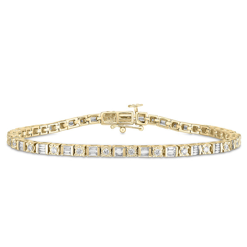 1/2 CT. T.W. Baguette and Round Diamond Tennis Bracelet in 10K Gold