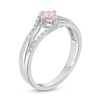 Thumbnail Image 2 of 4.0mm Lab-Created Pink Sapphire and 1/10 CT. T.W. Diamond Double Chevron Promise Ring in Sterling Silver