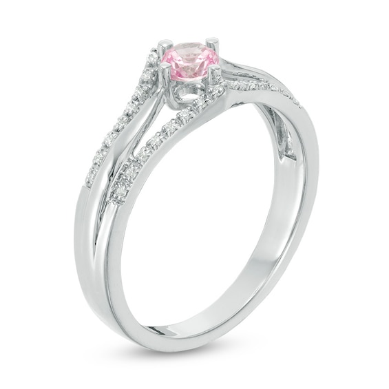 4.0mm Lab-Created Pink Sapphire and 1/10 CT. T.w. Diamond Double Chevron Promise Ring in Sterling Silver