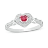 Thumbnail Image 1 of 4.0mm Lab-Created Ruby and 1/20 CT. T.W. Diamond Heart Frame Promise Ring in Sterling Silver