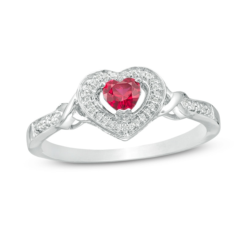 Main Image 1 of 4.0mm Lab-Created Ruby and 1/20 CT. T.W. Diamond Heart Frame Promise Ring in Sterling Silver